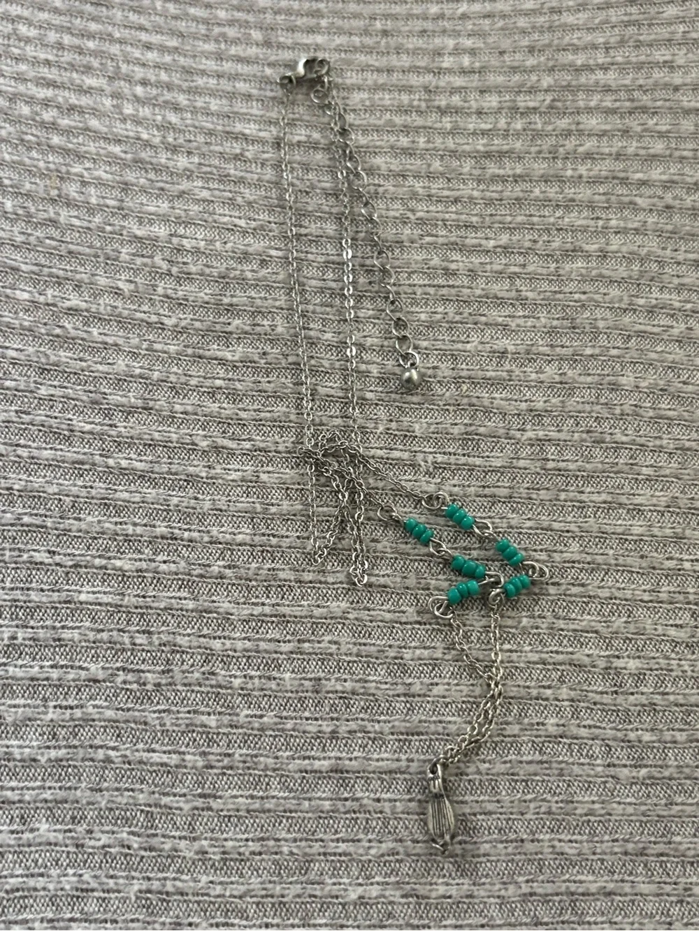 Bohemian theme silver tone blue beaded adjustable chain necklace